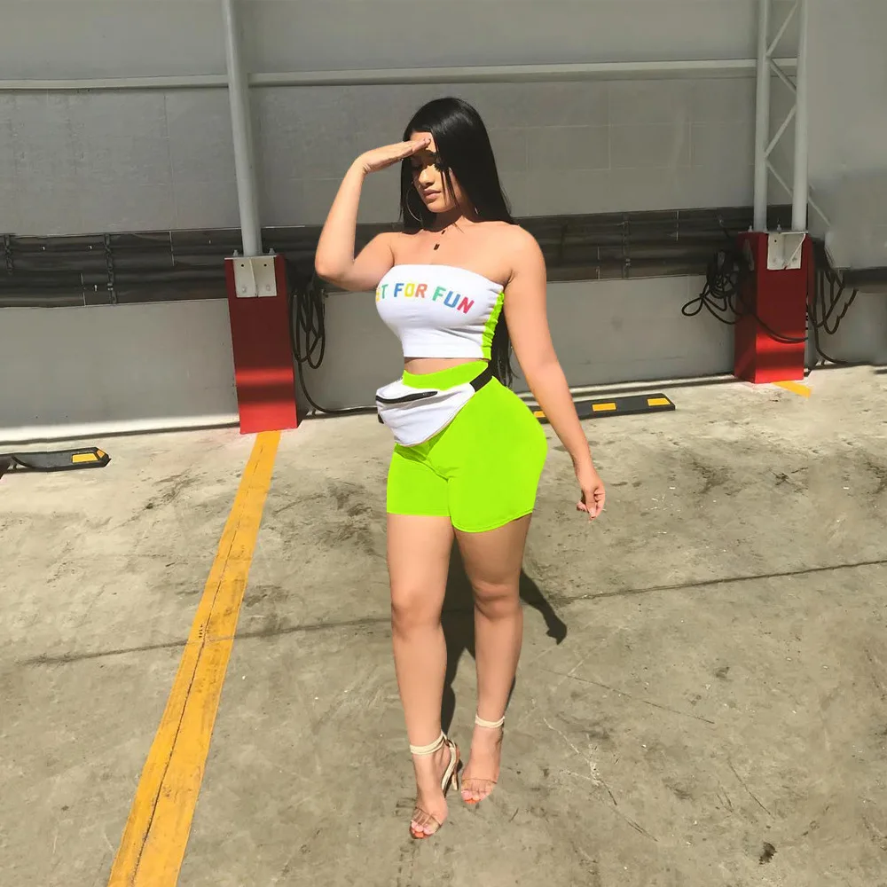 

New Fashion Casual Summer 2022 High Waist Shorts Sets Womens Outfits Sexy Wrap Chest Stitching 2 Pices Set Outfits Women