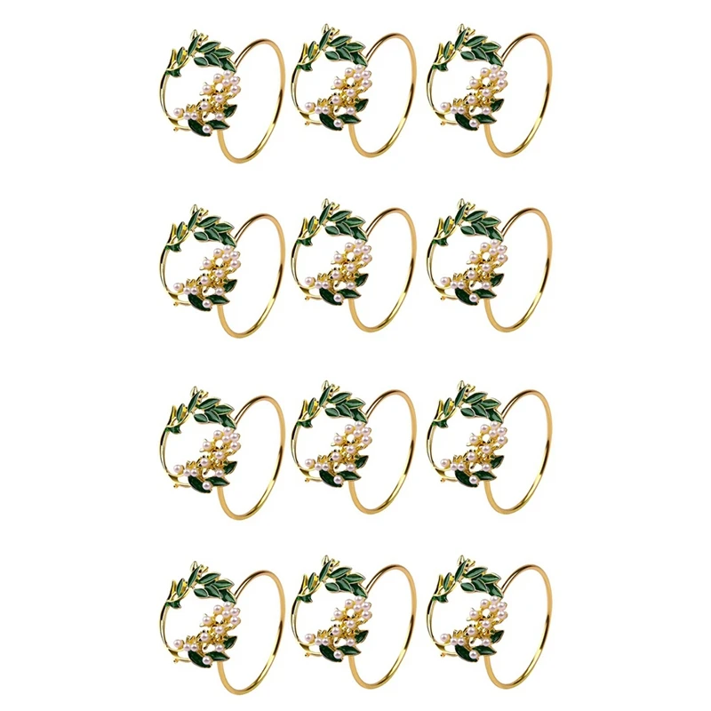 

Napkin Ring Golden Pearl Flower Napkin Rings Set Of 12 Metal Napkin Holder For Wedding Party Dinner Table Decoration