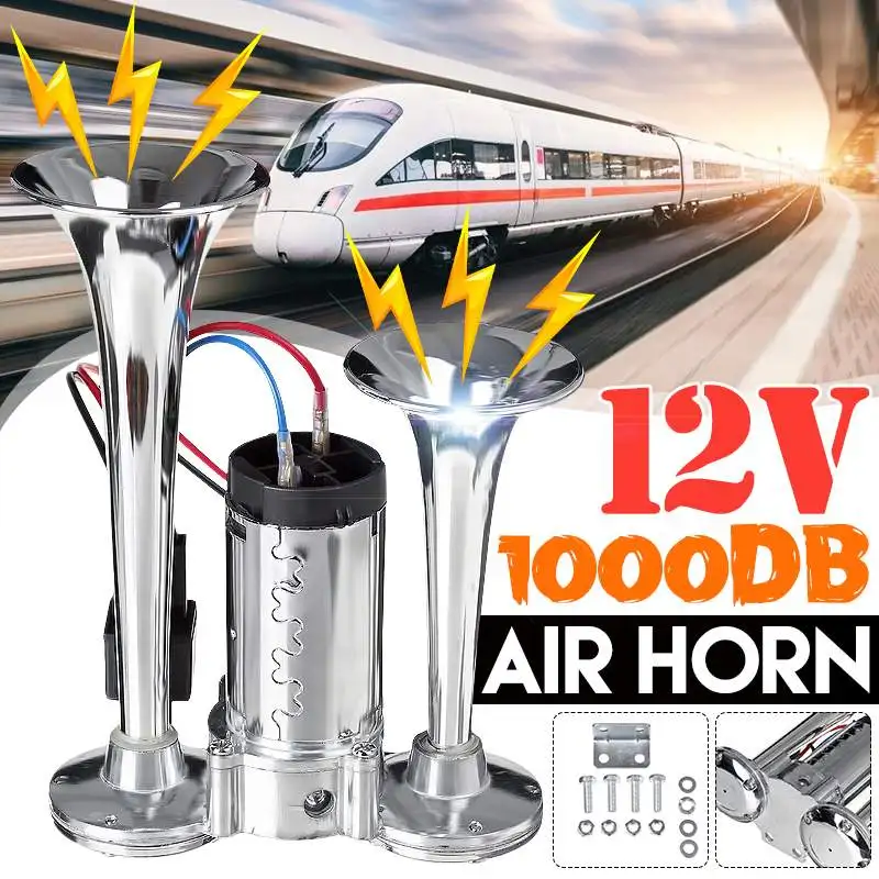 

1000DB Car Horn Super Loud 2-Trumpet Air Horn Compressor 12V For Car Truck Boat Train Horn Hooter For Auto Sound Signal