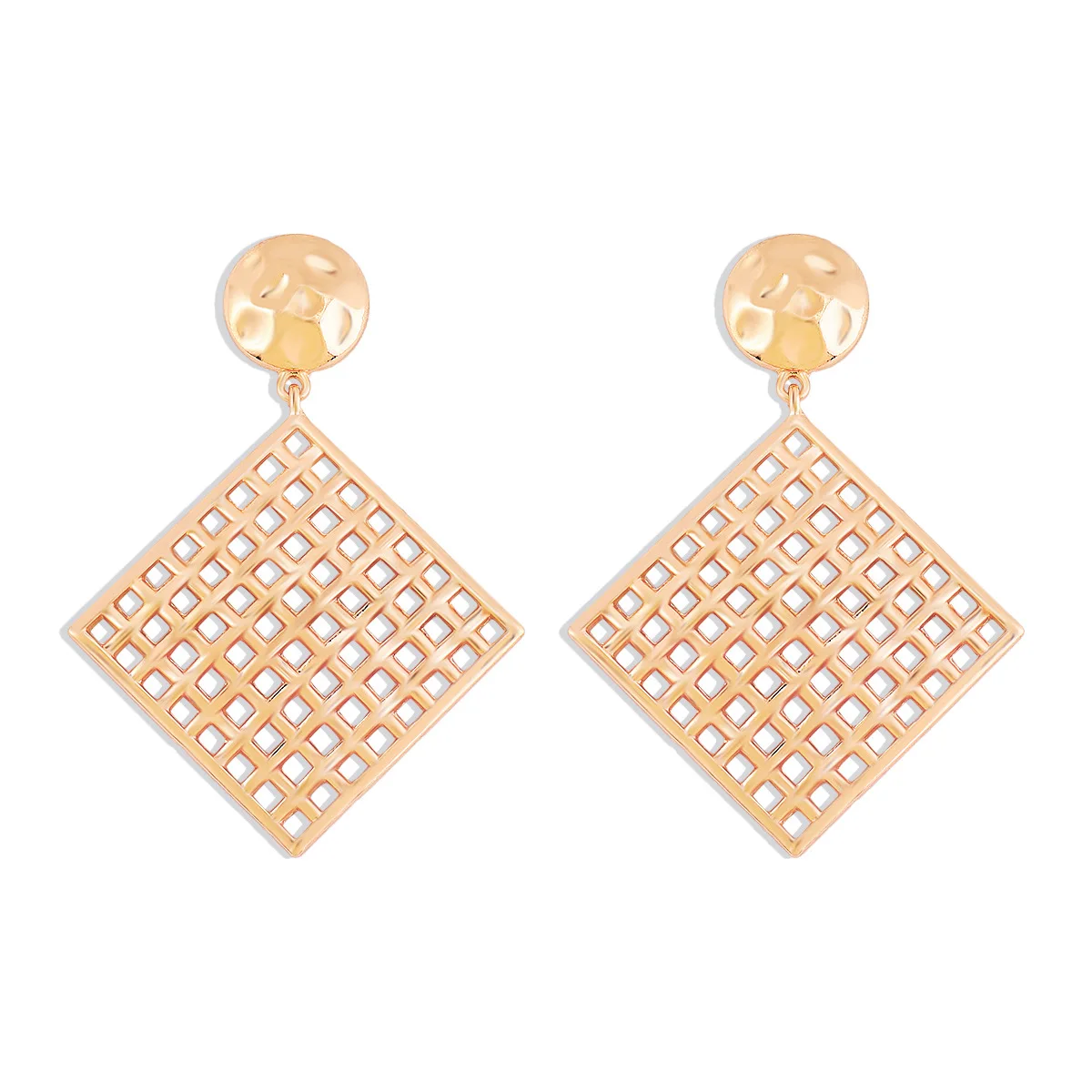 

LuxHoney fashion exaggerated geometric Gold Plated Hollow-Out square metallic dangle earrings for women OL in party