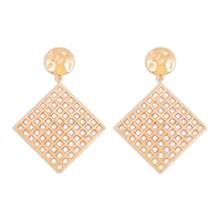 luxhoney fashion exaggerated geometric gold plated hollow out square metallic dangle earrings for women ol in party