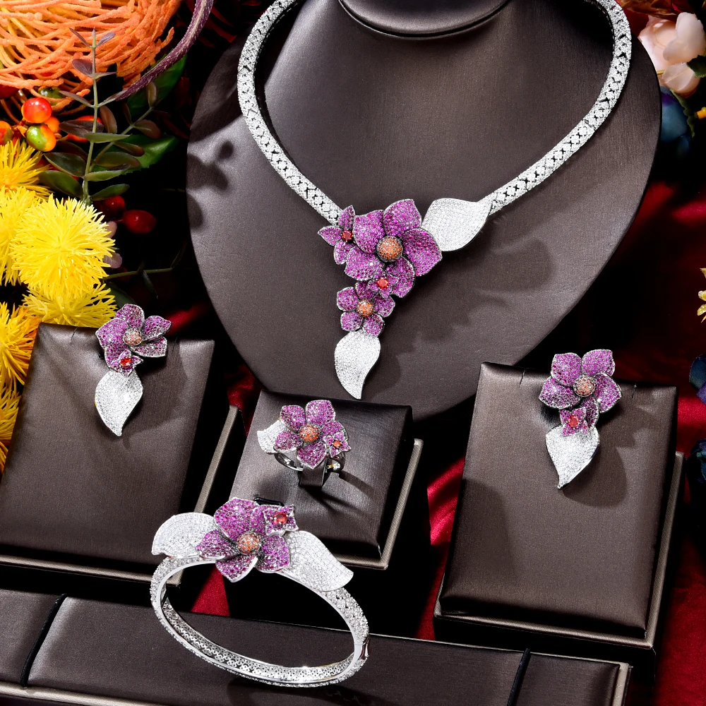 

Soramoore Original Dubai Exclusive High Quality Luxury Full Cubic Zirconia Jewelry 4PCS Set Female Elegant Jewelry Accessories