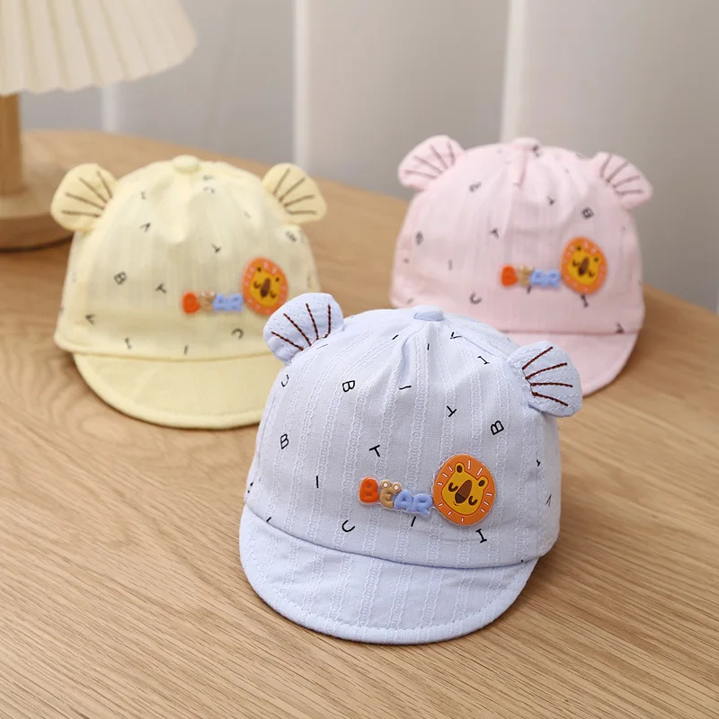

Toddler Cute Baby Sun Hats Wide Brim Beach Hats Sun Protection Kid Cartoon Baseball Caps Summer Infant Baby Sunscreen Cap