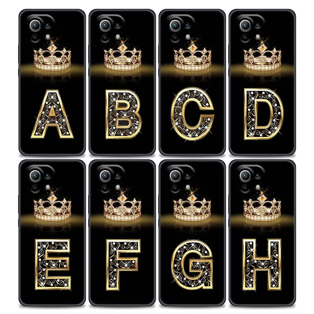 

Fashion Diamond Crown Letter A-M Phone Case for Xiaomi Mi 11i 11 11X 11T Poco X3 NFC M3 Pro F3 GT M4 Soft Silicone