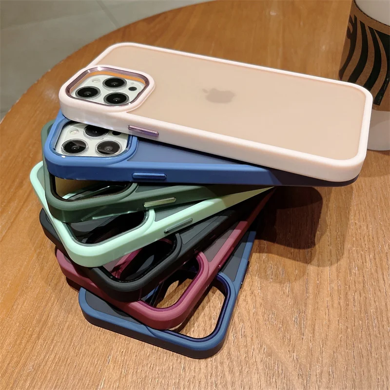 

Wholesale Luxury Matte Black Frosting Phone Case For IPhone 14 Plus 13 12 11 Pro Max Simple Pink Shockproof Bumper Shell Cover