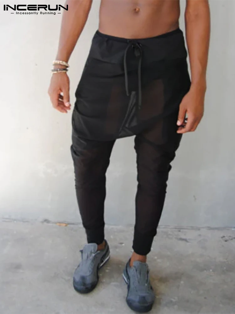 

INCERUN 2022 новые мужские брюки в американском стиле пикантные для отдыха мужские однотонные удобные дышащие сетчатые брюки