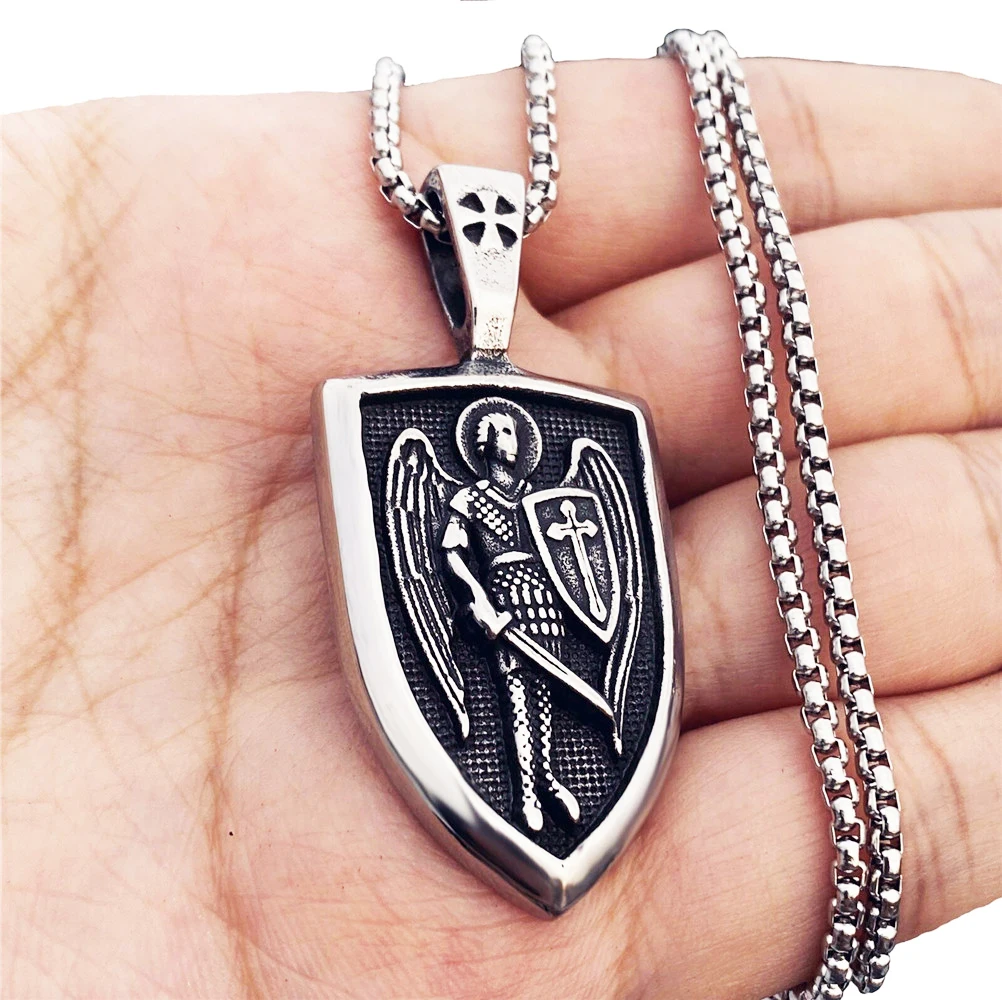 

Mens Archangel St Saint Medal Pendant Necklace Stainless Steel