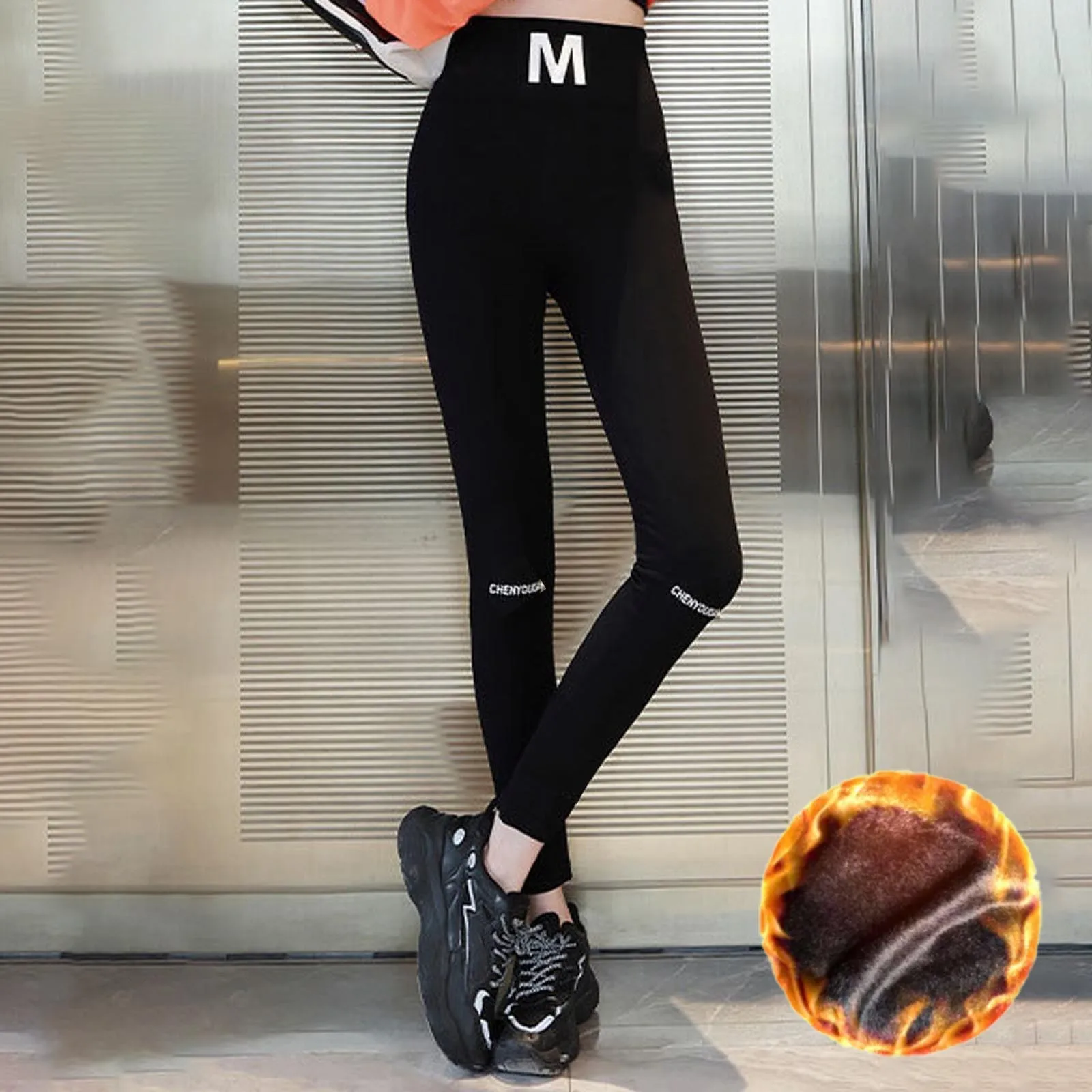 

Женские модные зимние облегающие эластичные леггинсы с высокой талией, утепленные h-образными принтами, обтягивающие женские шорты для про...