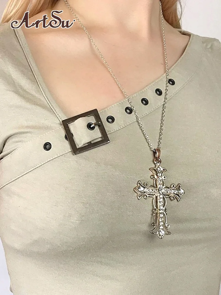 

Artsu, винтажные футболки 90s с коротким рукавом, Y2K, женские, необычные, с воротником, однотонные, базовые, тонкие, повседневные, женские футболк...