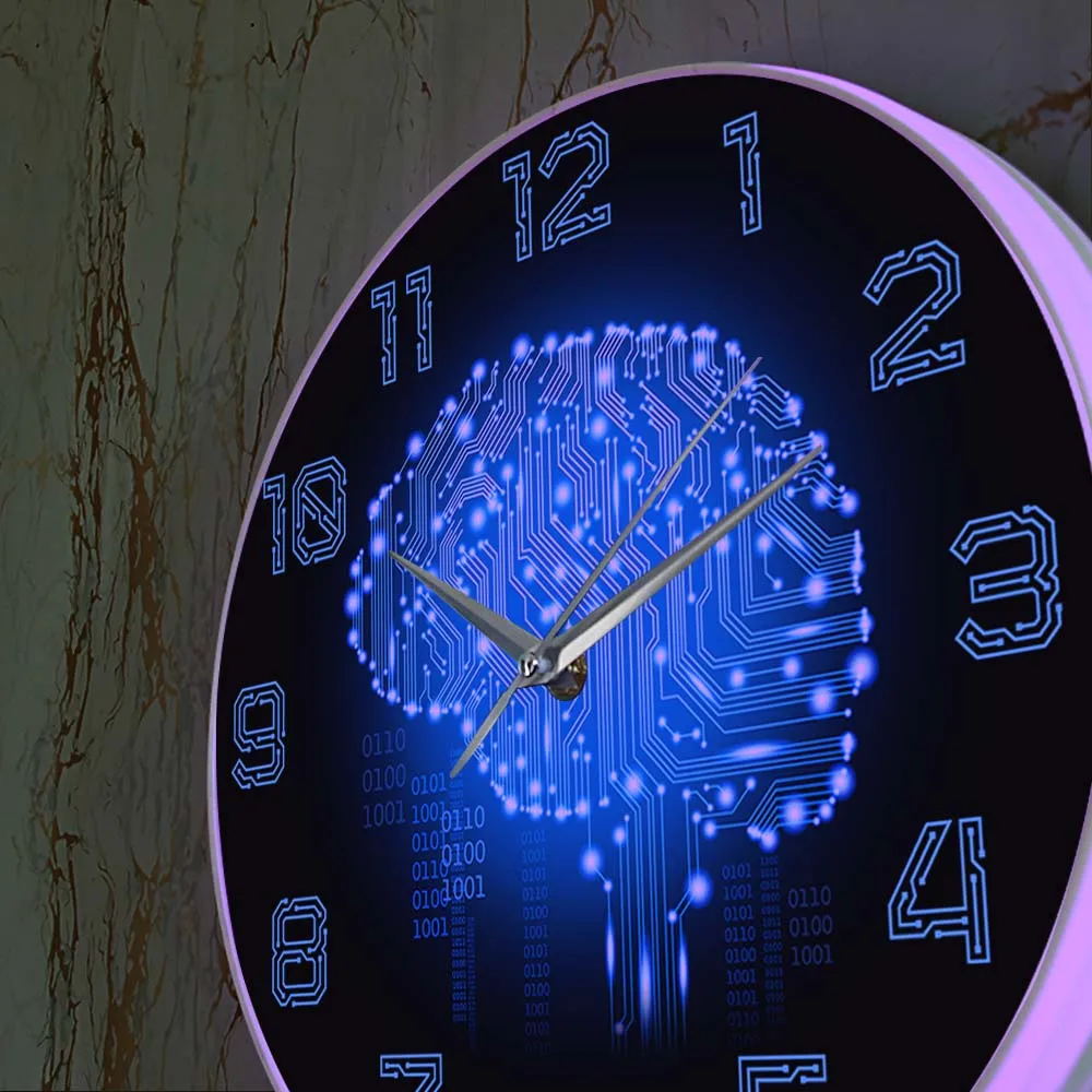Binary Code Art Intelligence Brain настенные часы с бесшумным механизмом для офиса компании
