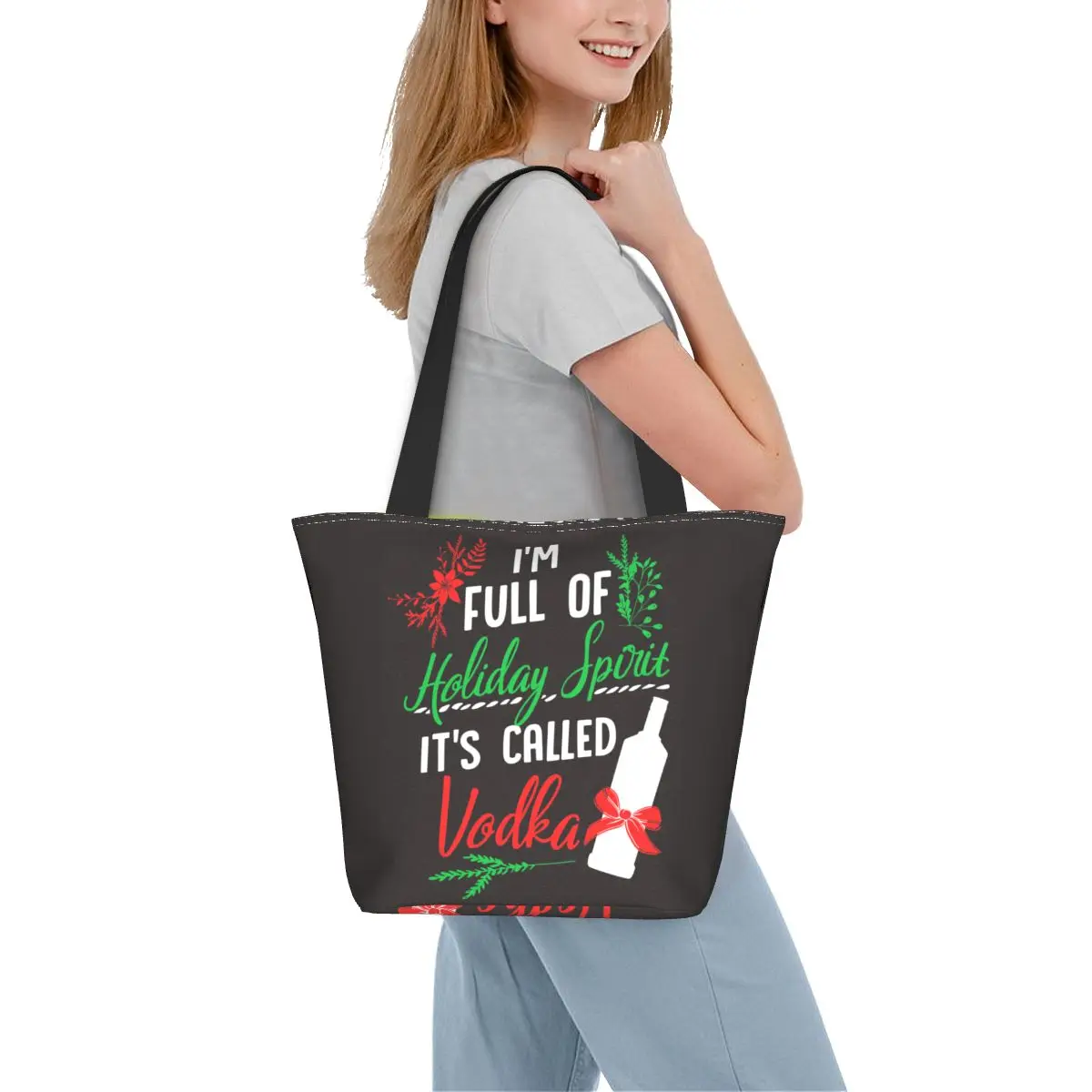 

I Am Full Of Holiday Spirit Called Vodka Shopper Bag Christmas Party Outdoor Handbags Custom Shopping Bags Cloth Tote Bag