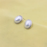 zfsilver fashion s925 sterling silver match all elegant retro oval pearl stud earrings for women charm jewelry accessories party