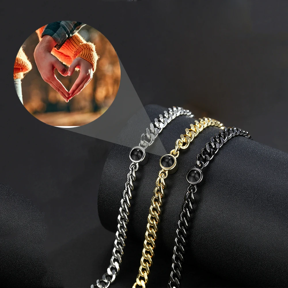 

Браслет с проекцией фото на заказ, роскошные ювелирные изделия для пар для женщин и мужчин, рождественские подарки, новинка 2023, Простые Романтические аксессуары, подарки