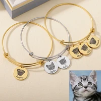 custom pet portrait personalized name cuff bangles stainless steel photo custom bracelets for women anniversary jewelry gifts
