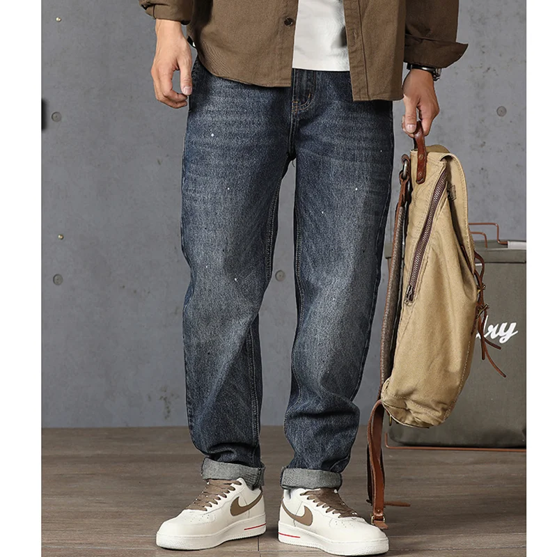 Streetwear Men 2022 New Pattern Vintage Recreational  Straight Cylinder  Navy Blue Jeans Large  Loose Cargo Pants Autumn Female