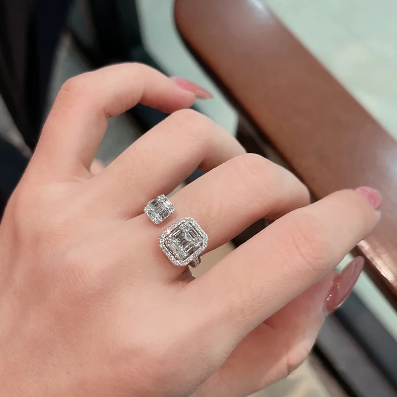 

RAKOL Fashion Rhinestone Zircon Square Open Ring for Women Temperament Index Finger Adjustable Rings Wedding Party Jewelry