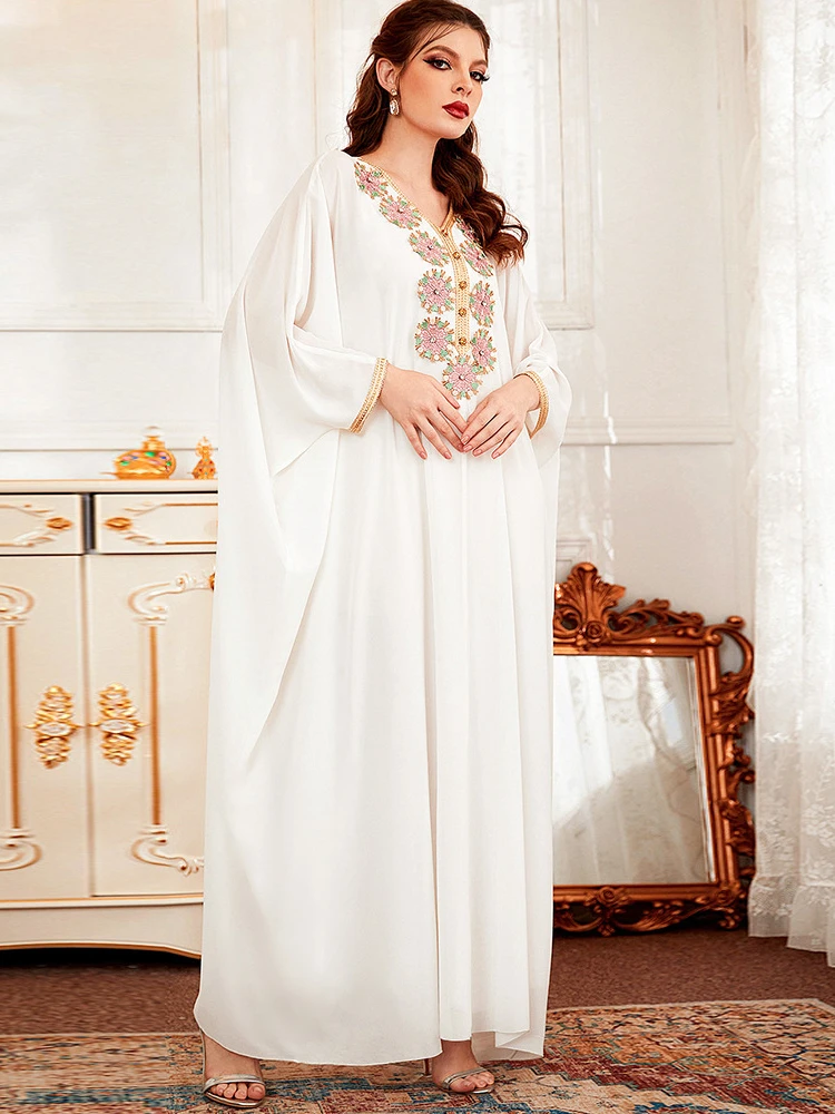 White Satin Abaya Dubai Turkey Muslim Dress Islam 2022 Abayas for Women Caftan Marocain De Soiree Kaftan Robe Musulmane Djellaba