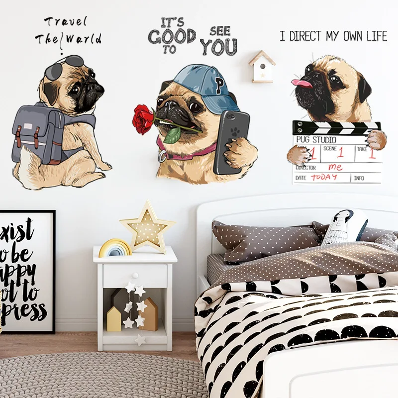 

Мультяшные кавайные собаки, наклейки на стену для детей, декор для детской комнаты, детского сада, наклейки на стену с щенком, виниловые ПВХ ...