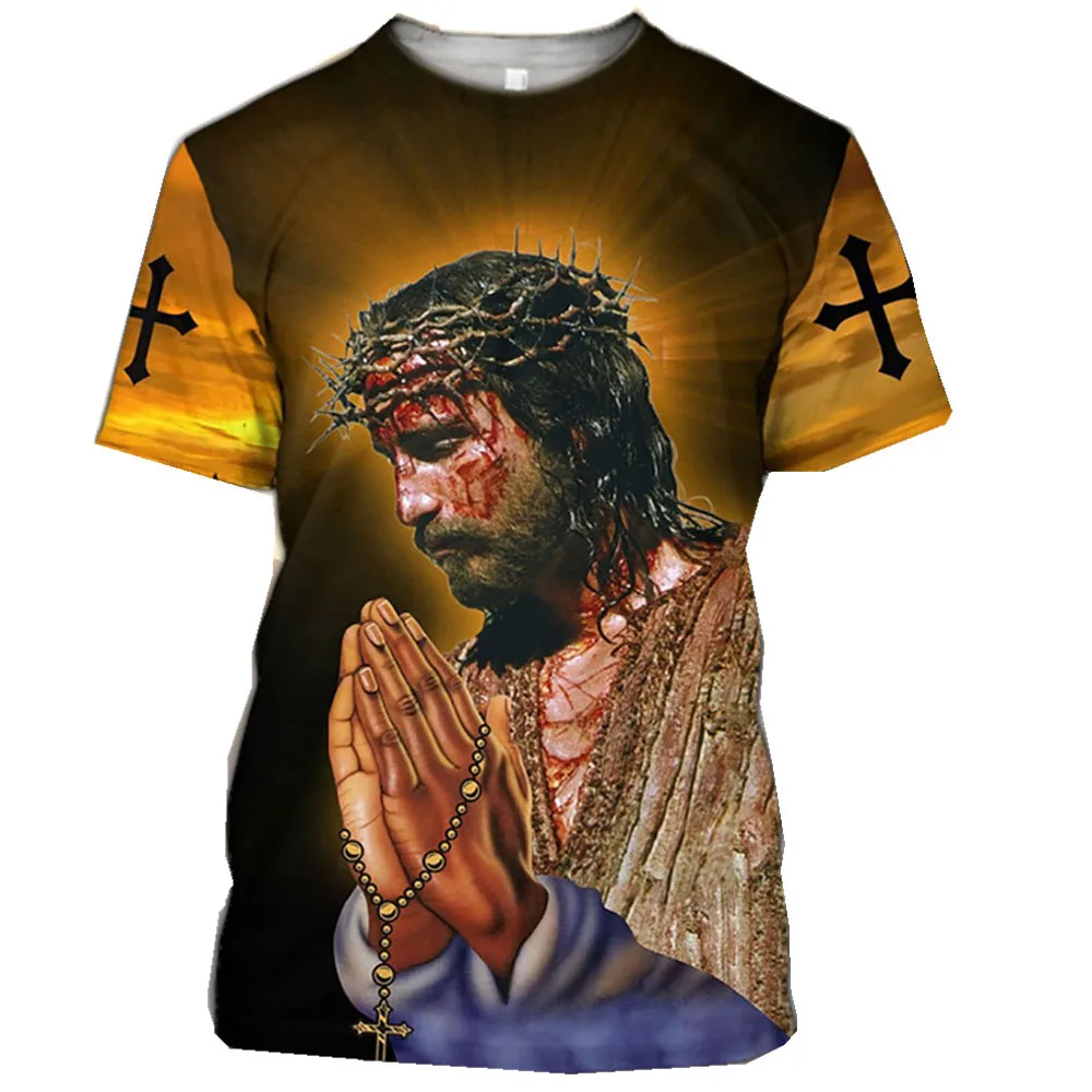 

Summer Casual All-match Jesus Christ 3D Print Men's T-shirts Round Neck Short-sleeved StreetwearOversized T Shirt Men Clothing