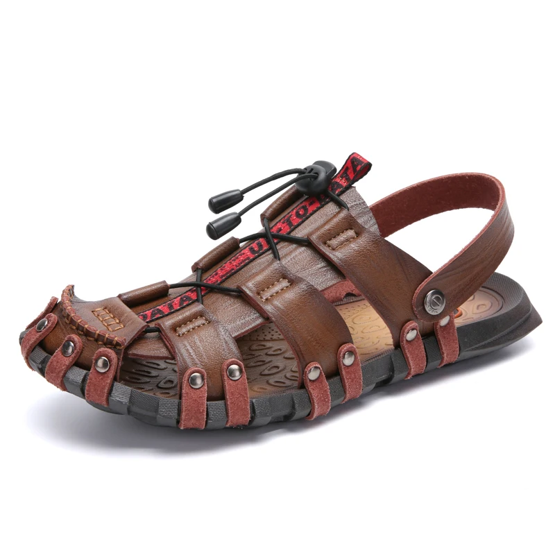 Leather Sandals Cowhide Men's Shoes Summer New Beach Shoes Men's Fashion Slippers Large 38-47 Outdoor Casual Sandals