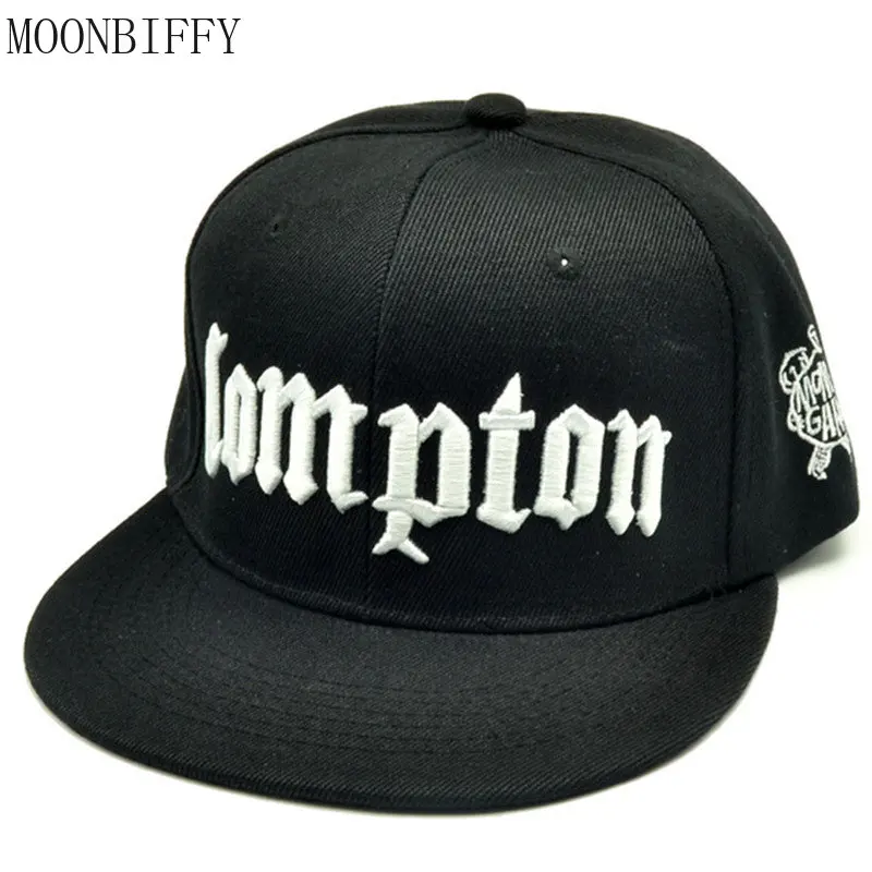 Compton Letters Baseball Cap Man Woman Embroidered Flat Brim Snapback Sports Baseball Cap Retro Black Letters Gang Hip-hop Hat