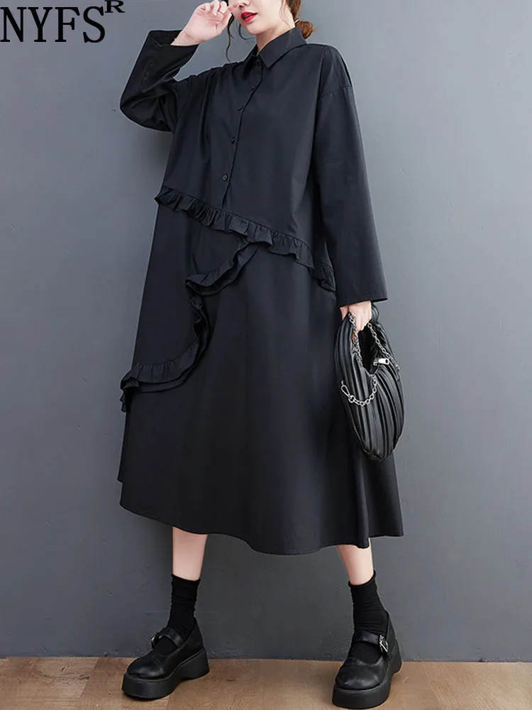 

NYFS 2023 Autumn New Vintage Woman Dress Vestidos Robe Elbise Cotton Loose Plus Size Long Sleeve Print Long Dresses