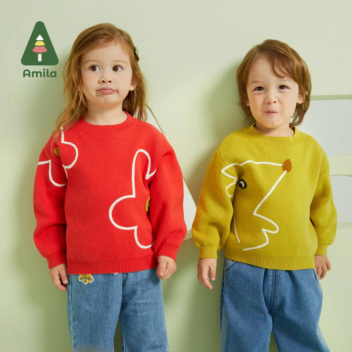 

Amila Детский свитер 2023 Весенний новый симпатичный дизайн для мальчиков и девочек 100% хлопок Мягкий трикотажный пуловер Топы модная детская одежда