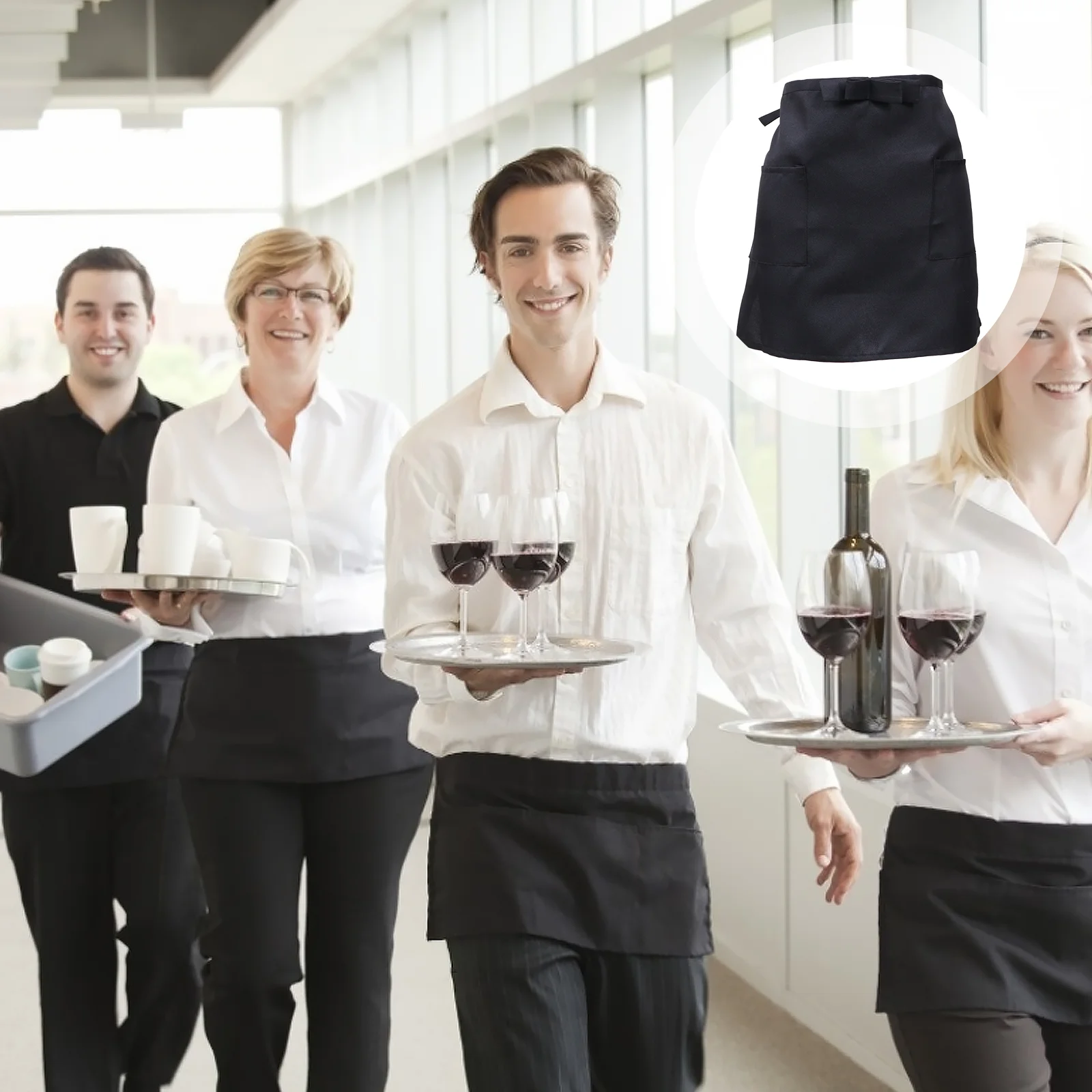 

2Pcs Half-length Working Apron Waist Apron Short Serving Aprons with Pockets