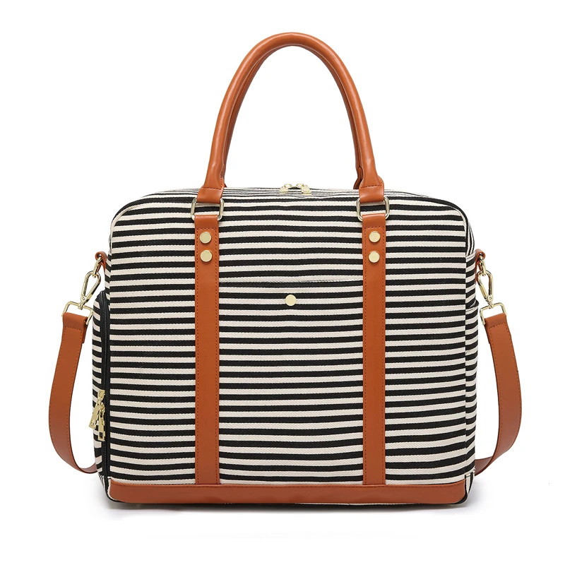 New Women Men's Canvas And Leather Handbag Luggage Short Ladies Travel Bag Stripe Sports Fitness Tote Bag Female Crossbody Bag