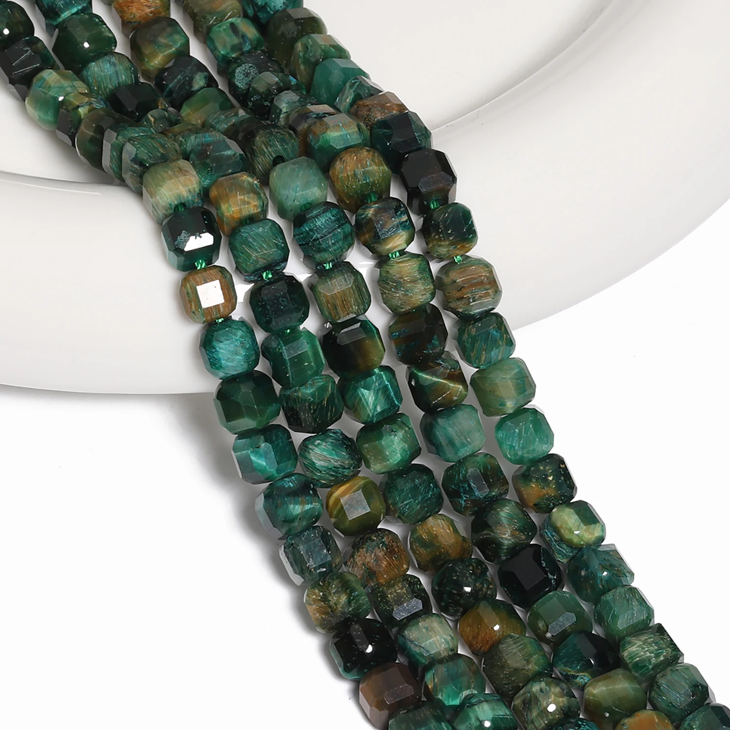 6 мм 8 квадратные бусины из натурального зеленого камня Тигровый глаз граненые