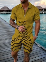 mens tracksuit tiger zipper polo suits men set golf t shirt 3d printed suit jogging casual summer fashion streetwear 2 pce sets