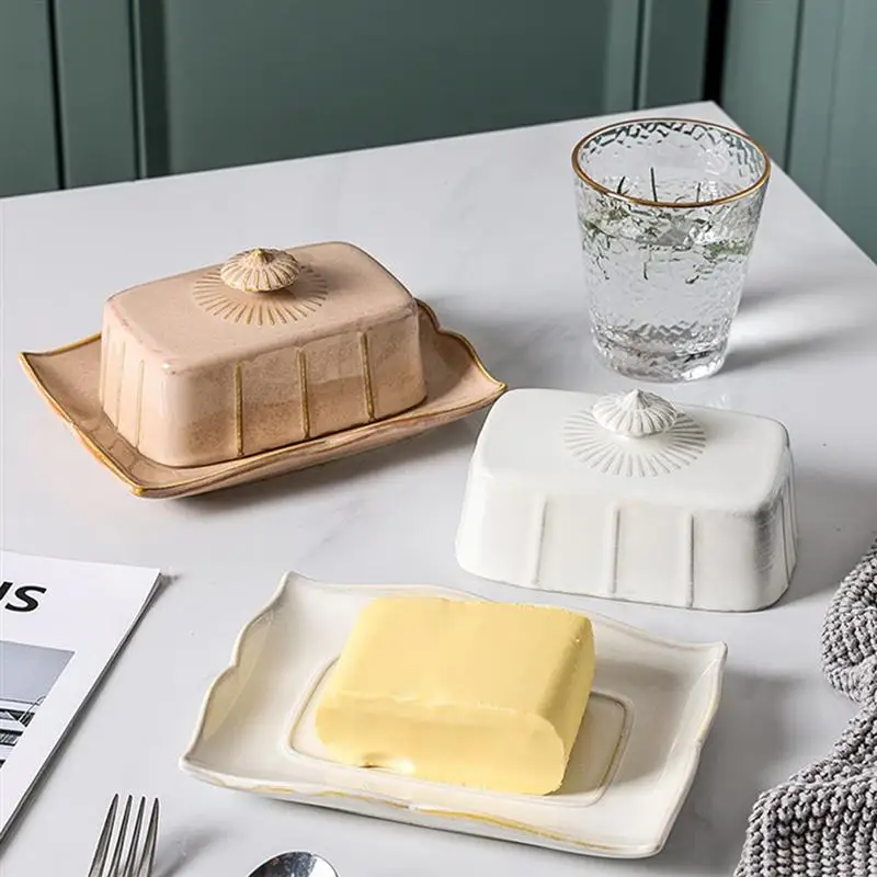 

1 Set of Decorative Butter Plate Dessert Storage Tray with Lid Kitchen Gadget