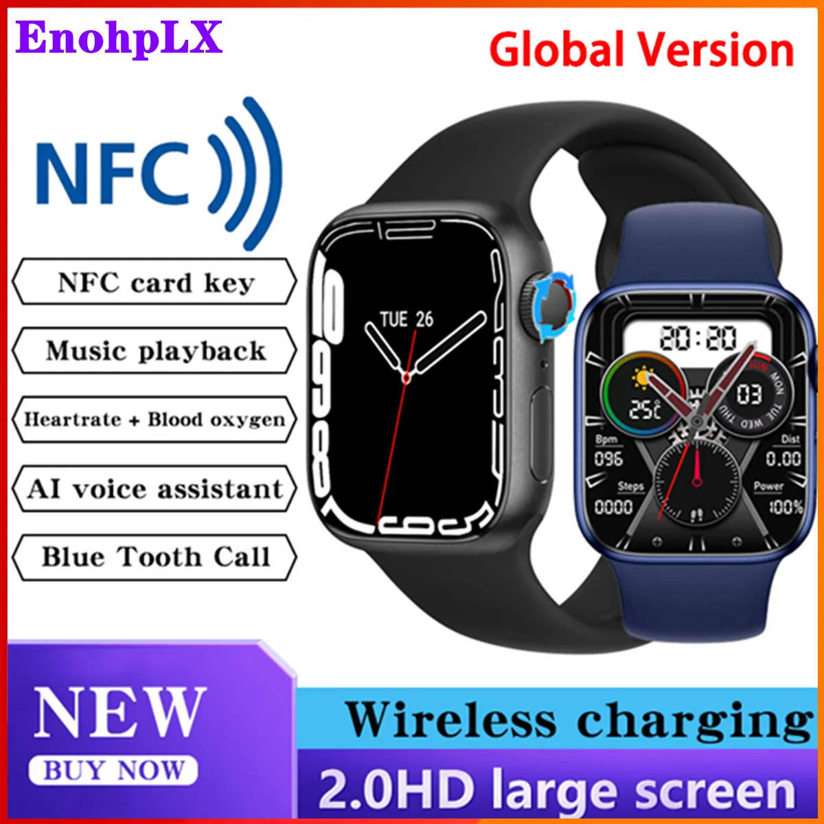 

6 шт. оригинальные Смарт-часы 2,0 HD с Bluetooth, Беспроводная зарядка