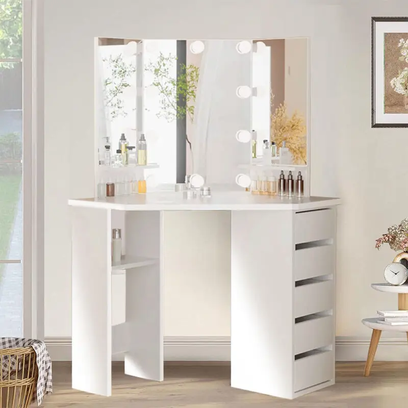 

Туалетный столик для макияжа с 10 искусственными и 5 ящиками, подходит для спальни и гардеробных