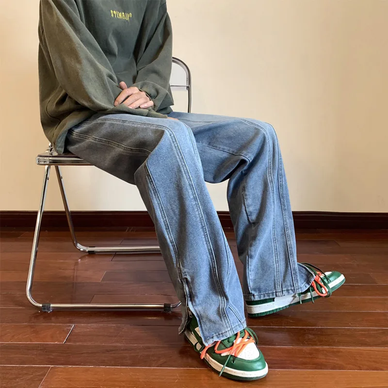 Blue Black Baggy Jeans Men Fashion Retro Straight Jeans Men Japanese Streetwear Hip-hop Loose Denim Pants Mens Trousers M-5XL