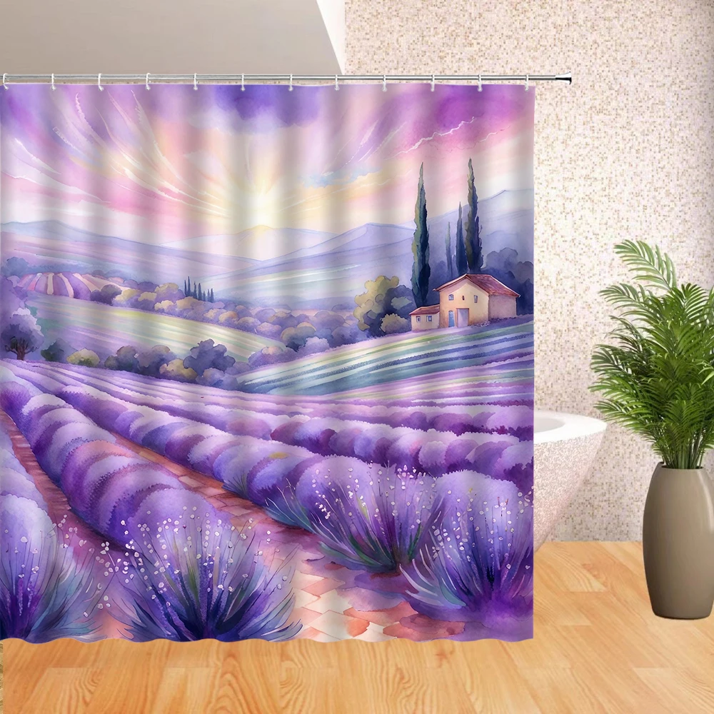 

Watercolor lavender Shower Curtain Beautiful Purple Floral Flora landscape Waterproof Fabric Bathtub Bathroom Decor