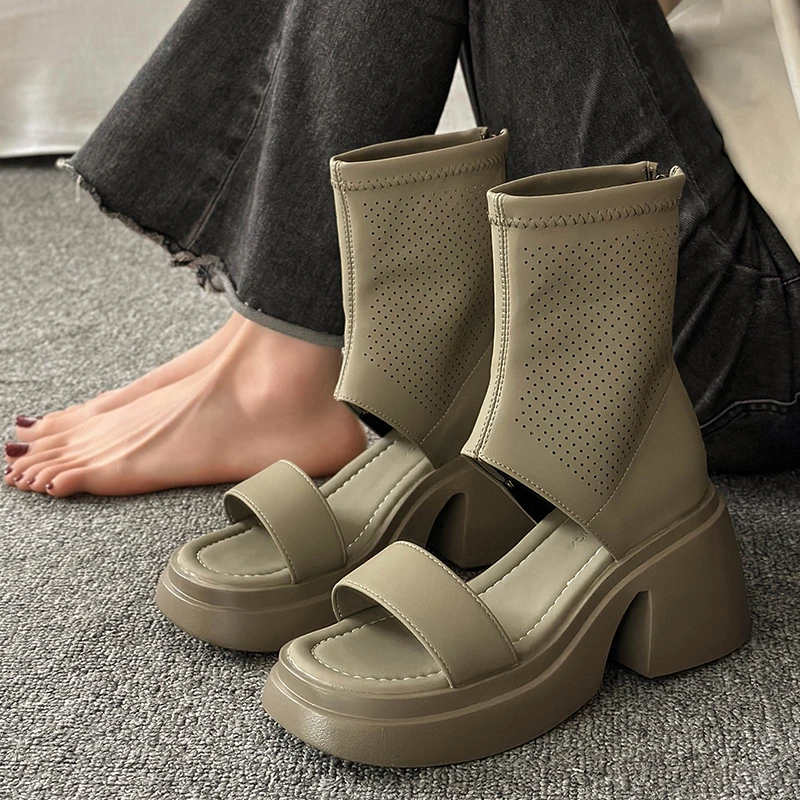 

Ботинки женские универсальные в стиле ретро, дышащие Нескользящие короткие ботинки на толстой подошве, кожаные сетчатые сандалии в британском стиле, лето