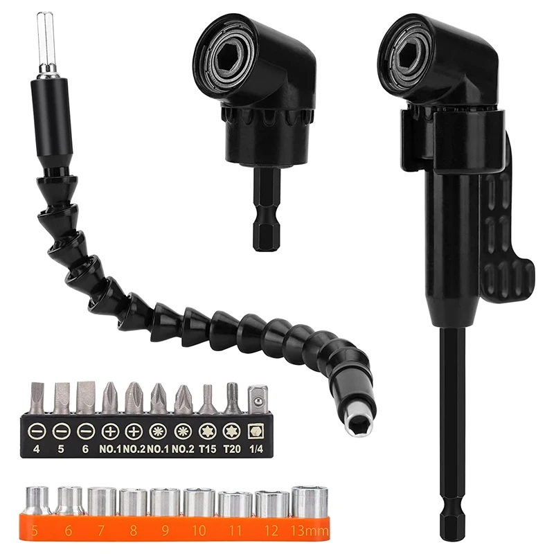 

New-Right Angle Drill, 5 Pack Angle Extension Power Bit Attachment With 1/4 Inch Hex Impact Shank