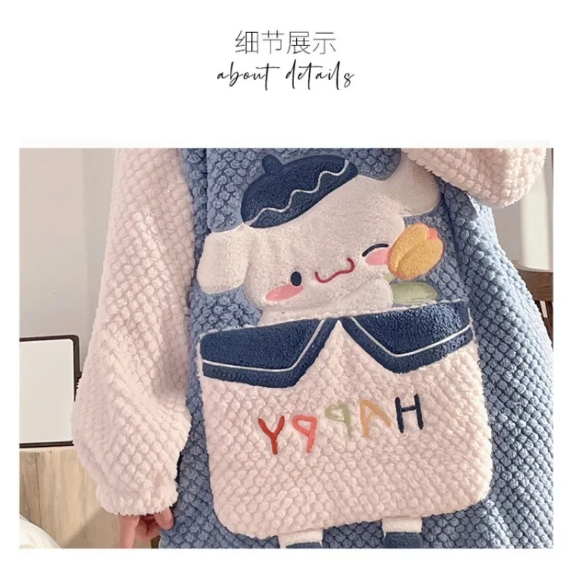 Cartoon Winter Coral Velvet Sleep Dress Women Long Sleeve Knee-length Nightgown Student Fleece-lined Thickened Flannel Homewear