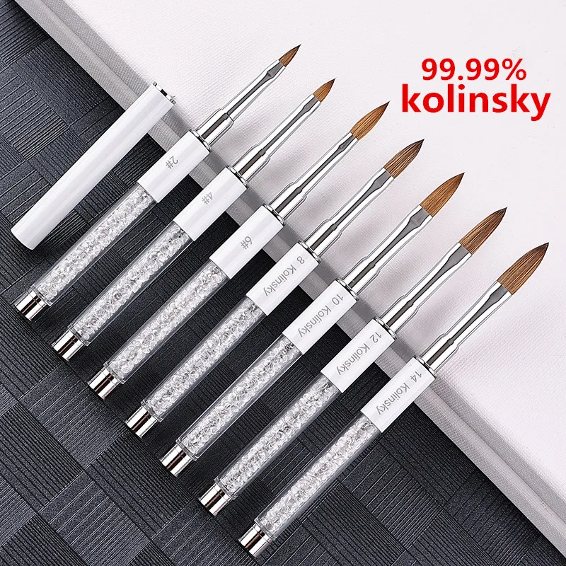 

1Pcs Kolinsky Sable White Rhinestones Brush Acrylic Nail Art Brush Nail Art Brush Metal Crystal Acrylic