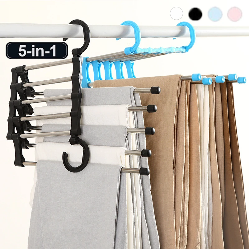 

Fashion New 5 In 1 Non-slip Pant Rack Multifunction Shelves Stainless Steel Multi-functional Wardrobe Magic Trouser Hangers