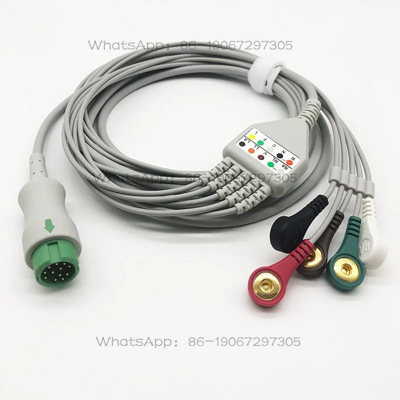 Фото Интегрированный пятиконтактный провод для ЭКГ серии iMEC, американский стандарт, кнопочный тип. №2