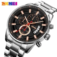 skmei new japan quartz movement clock full steel stopwatch date watch mens casual waterproof wristwatches male relogio masculino