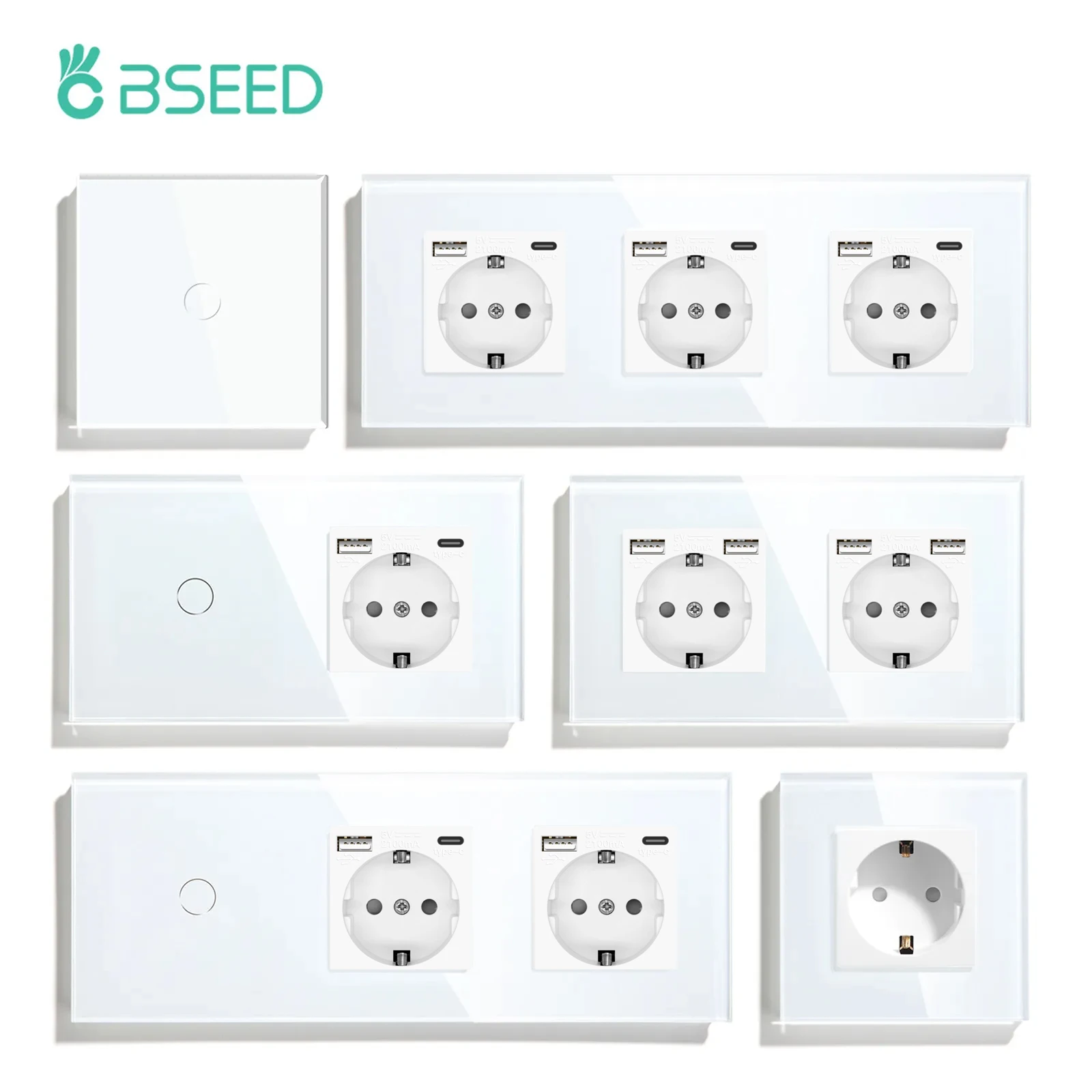 Сенсорный выключатель BSEED европейского стандарта, розетка с USB, 1 клавиша, 1 канал, настенный сенсорный высветильник ель с белым кристаллом, двойная яркость