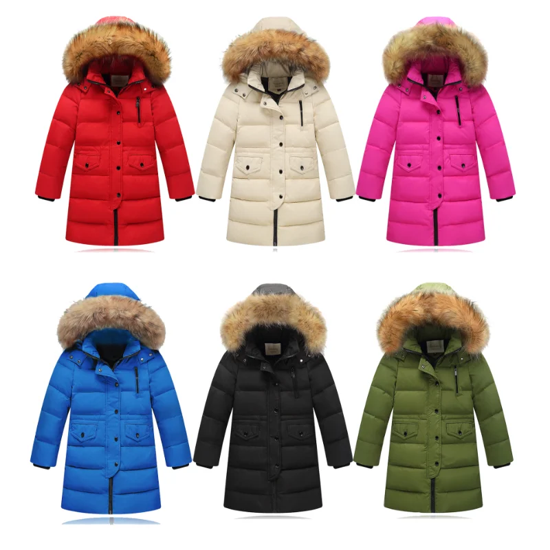 Children's Down Jacket New Style European and American Girls' Medium Length Thickened Large Fur Collar Boys' Coat