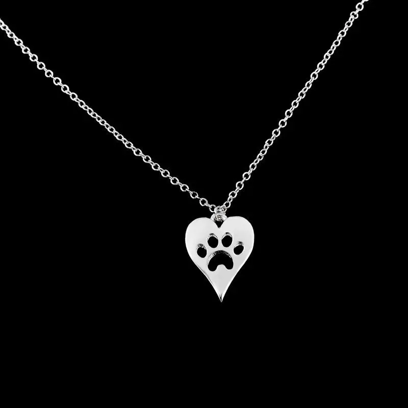 

TULX Cute Animal Dog Cat Paw Footprint Pendants Necklaces For Women Love Heart Choker Necklace Chain Stainless Steel Jewelry