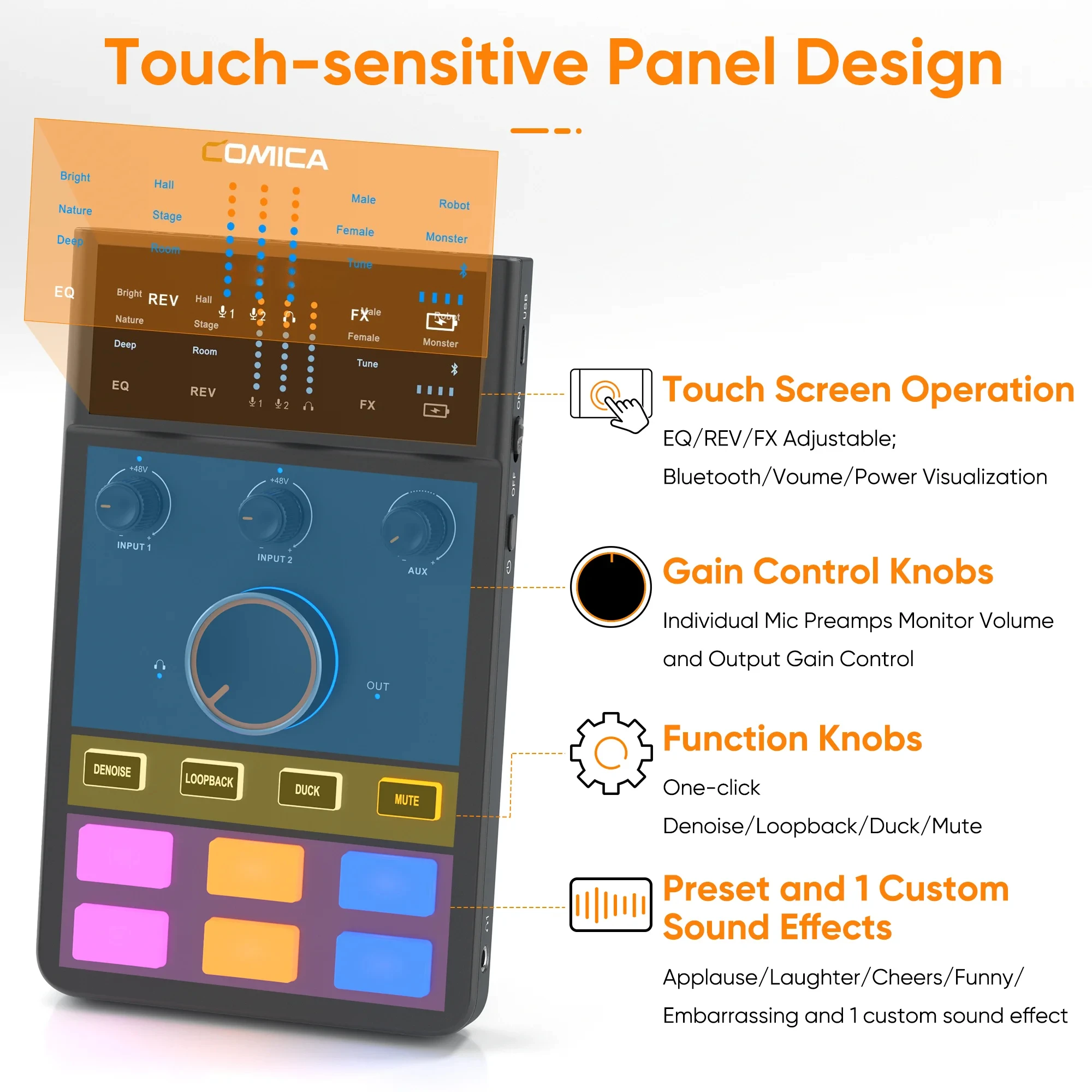 Фото Аудиоинтерфейс ADCaster C1, Bluetooth-подключение для стриминга/игр/подкастинга, звуковая карта для iMAC, iPhone, Android №5