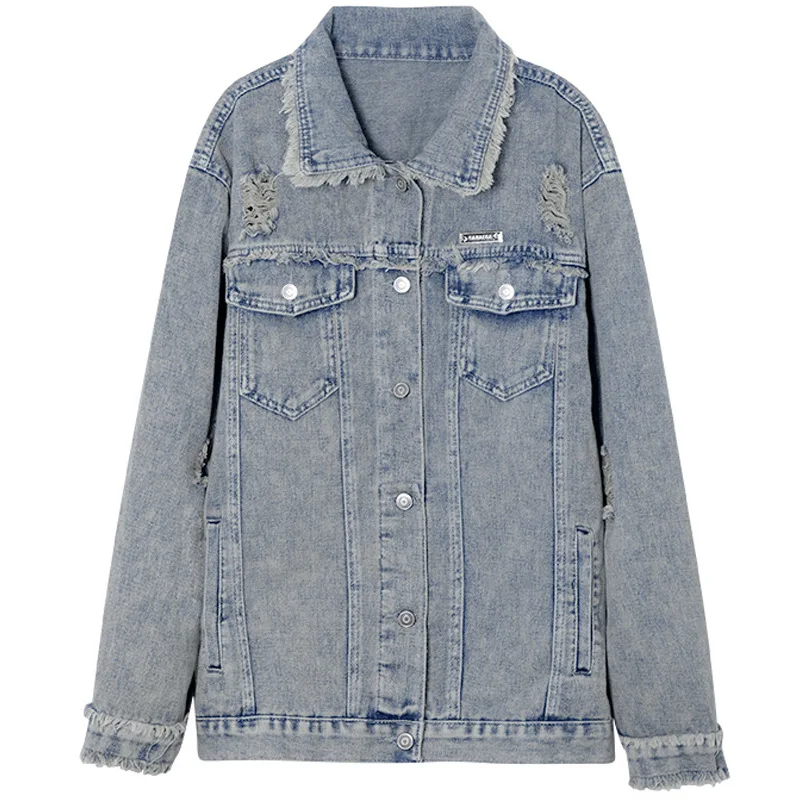 Женская короткая куртка с потертостями свободная винтажная в американском стиле