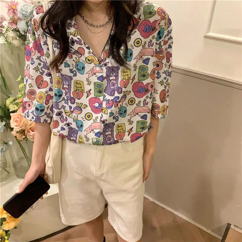 Рубашки HOUZHOU для девочек-подростков летняя блузка в стиле Харадзюку хип-хоп
