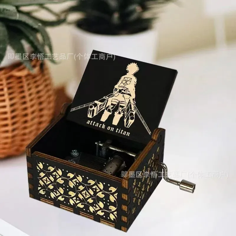 

Anime Attack On Titan Hand Crank Music Box Manga Levi Eren Mikasa Wooden Musical Box Home Desktop Decor New Year Birthday Gifts